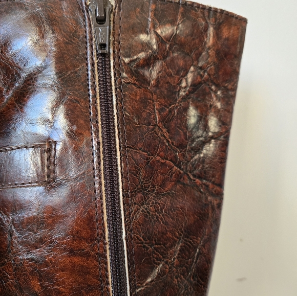 BORN CROWN crinkled brown leather tall boots. Size 6M - Picture 7 of 15